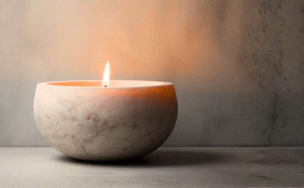 Flame of a lit candle for contemplation practice.