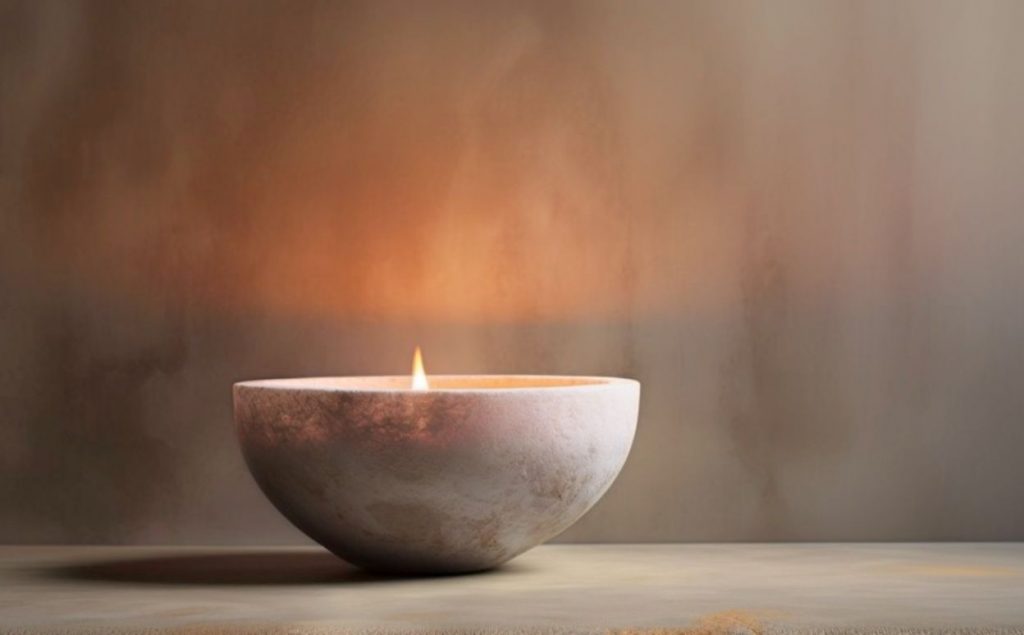 Close-up of a lit candle with a sharp flame on a blurred dark background.